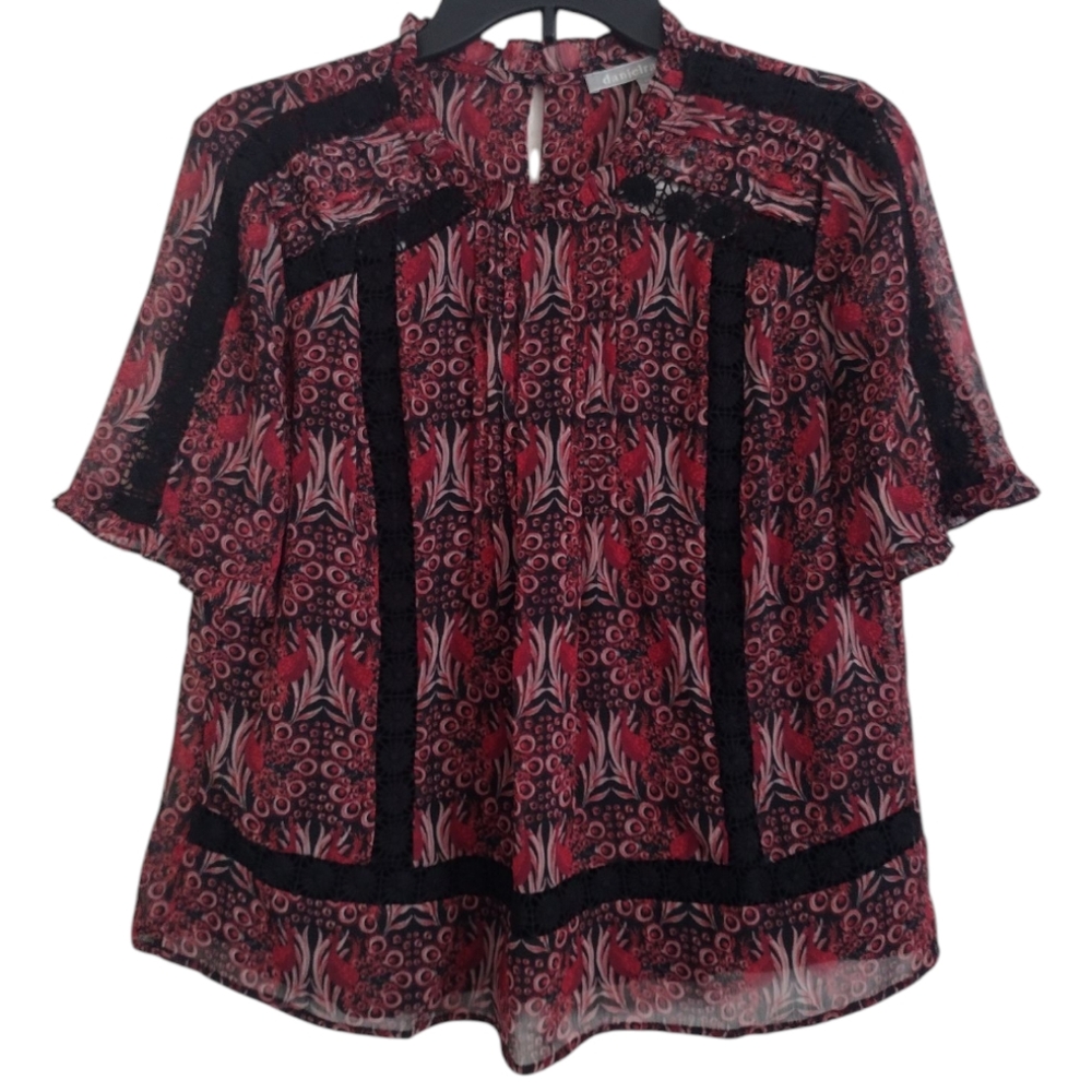 Daniel Rainn Anthropologie NWT red black geometric leaf peacock print to…